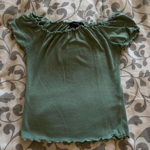Forever 21 Olive Green Ruffled Short Sleeve Top